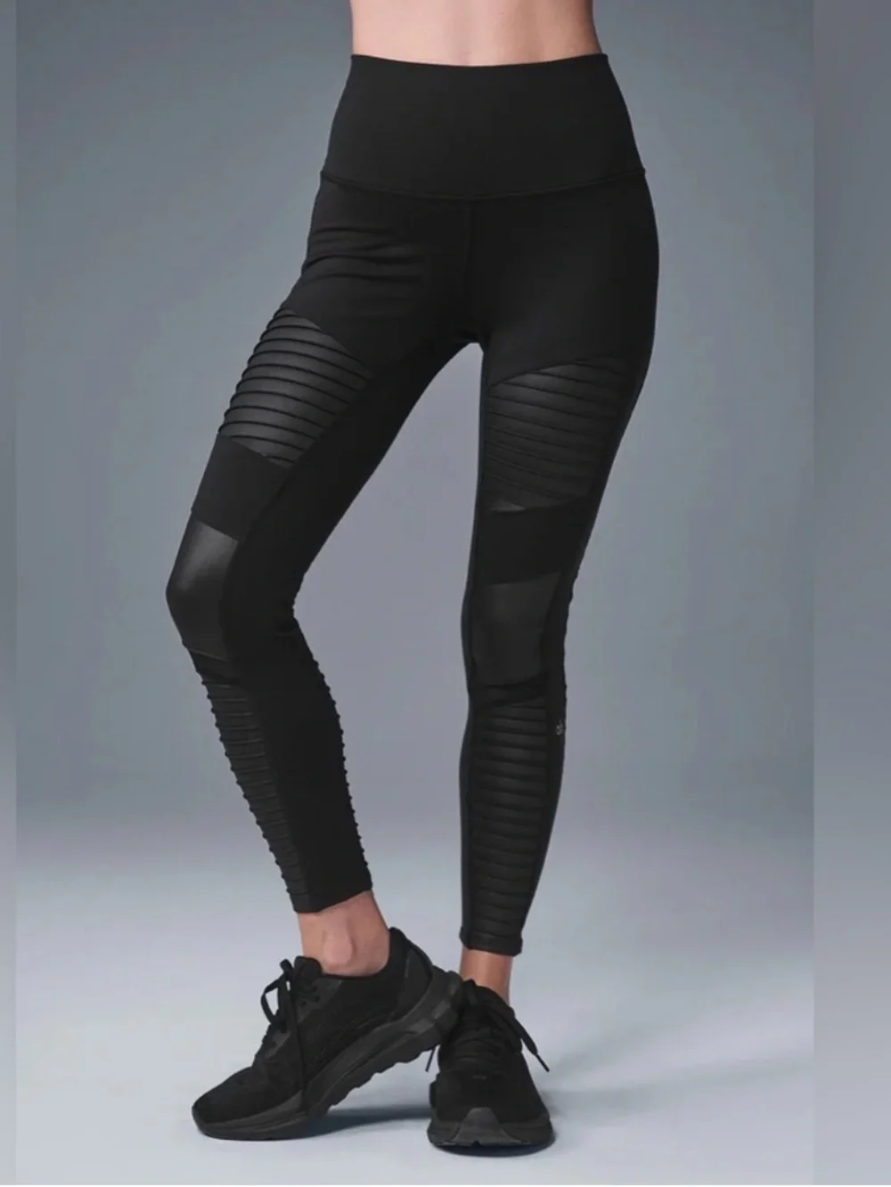 Alo Yoga 7/8 High Waist Moto Legging Black Glossy Small Gorpcore NWT